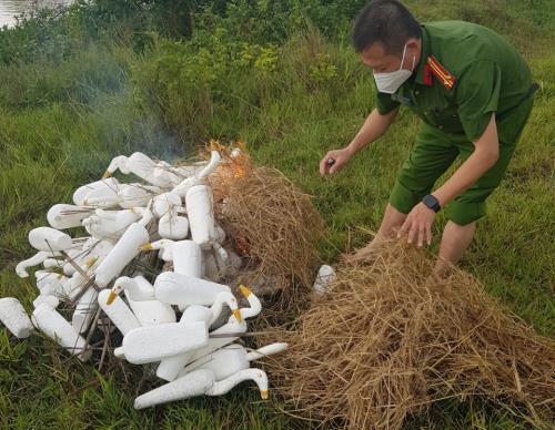 Công an xã Cẩm Hưng thu giữ dụng cụ săn bắt chim trời